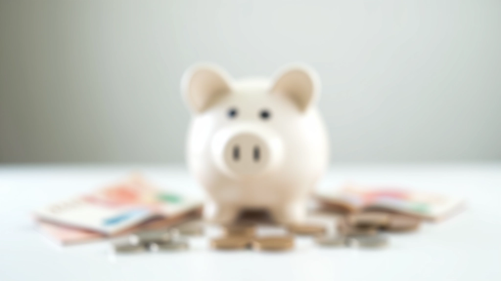 Prasátko z keramiky na stole s bankovkami a mincemi kolem něj