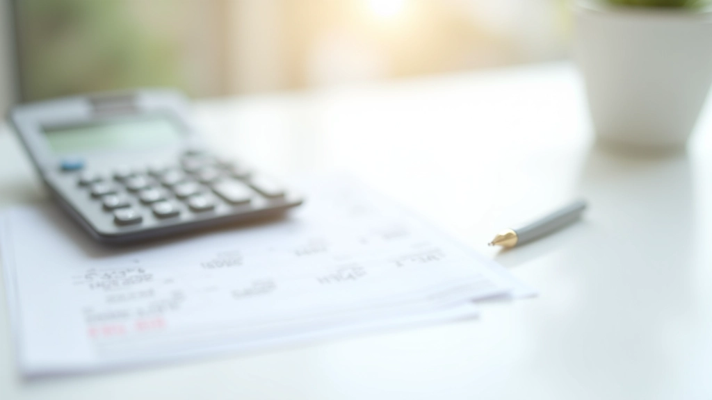 Pracovní stůl s notebookem, kalkulačkou a finančními zprávami v světlém prostředí