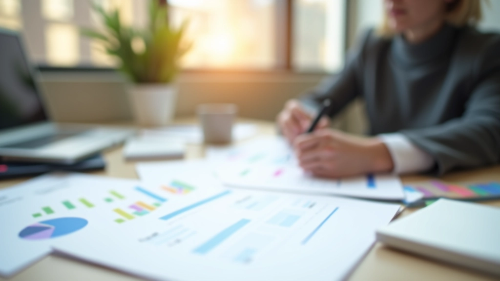 Moderní pracovní prostor věnovaný finančnímu plánování s grafy a tabulkami