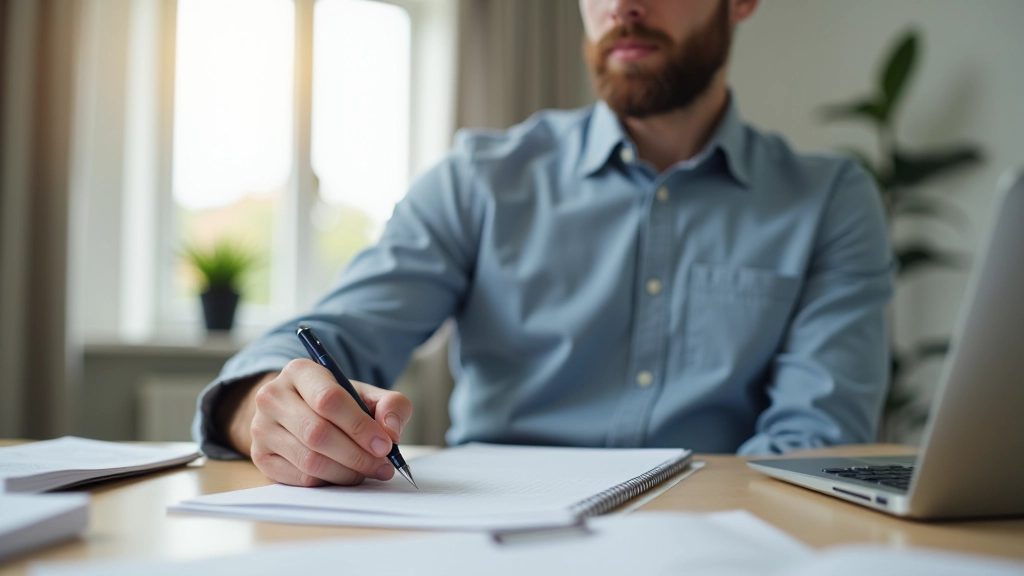 Osoba pracující s tabulkou příjmů a výdajů na notebooku v domácím prostředí