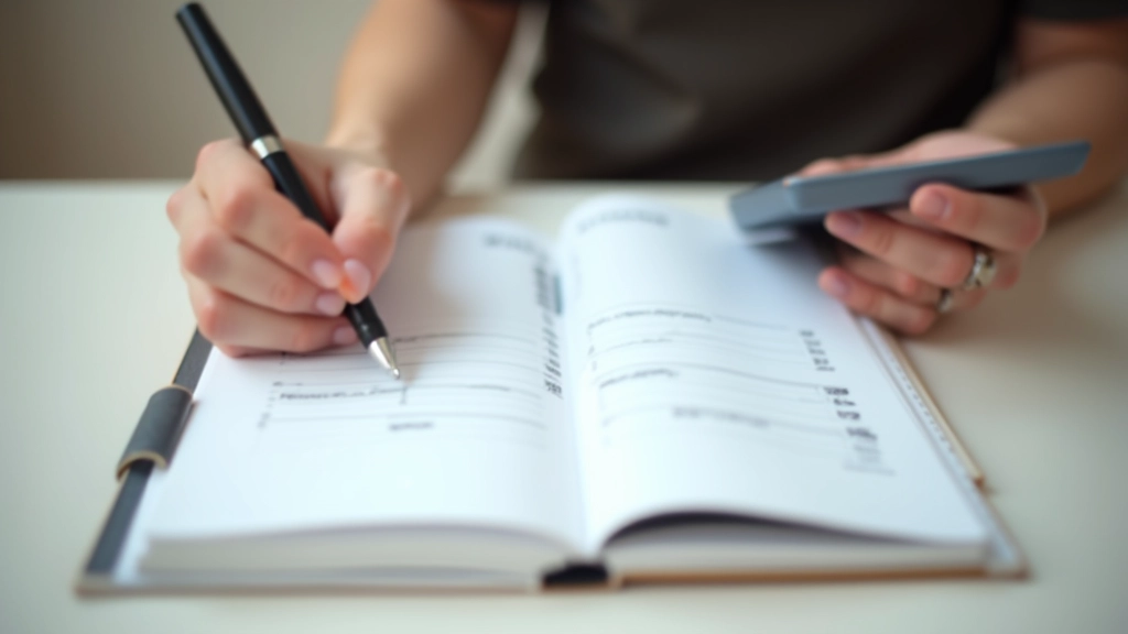 Osoba dělá poznámky v rozpočtu, rozděluje peníze do tří kategorií na papíře