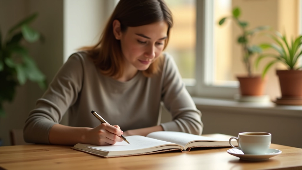 Osoba si píše cíle a plán do deníku, plánuje budoucnost